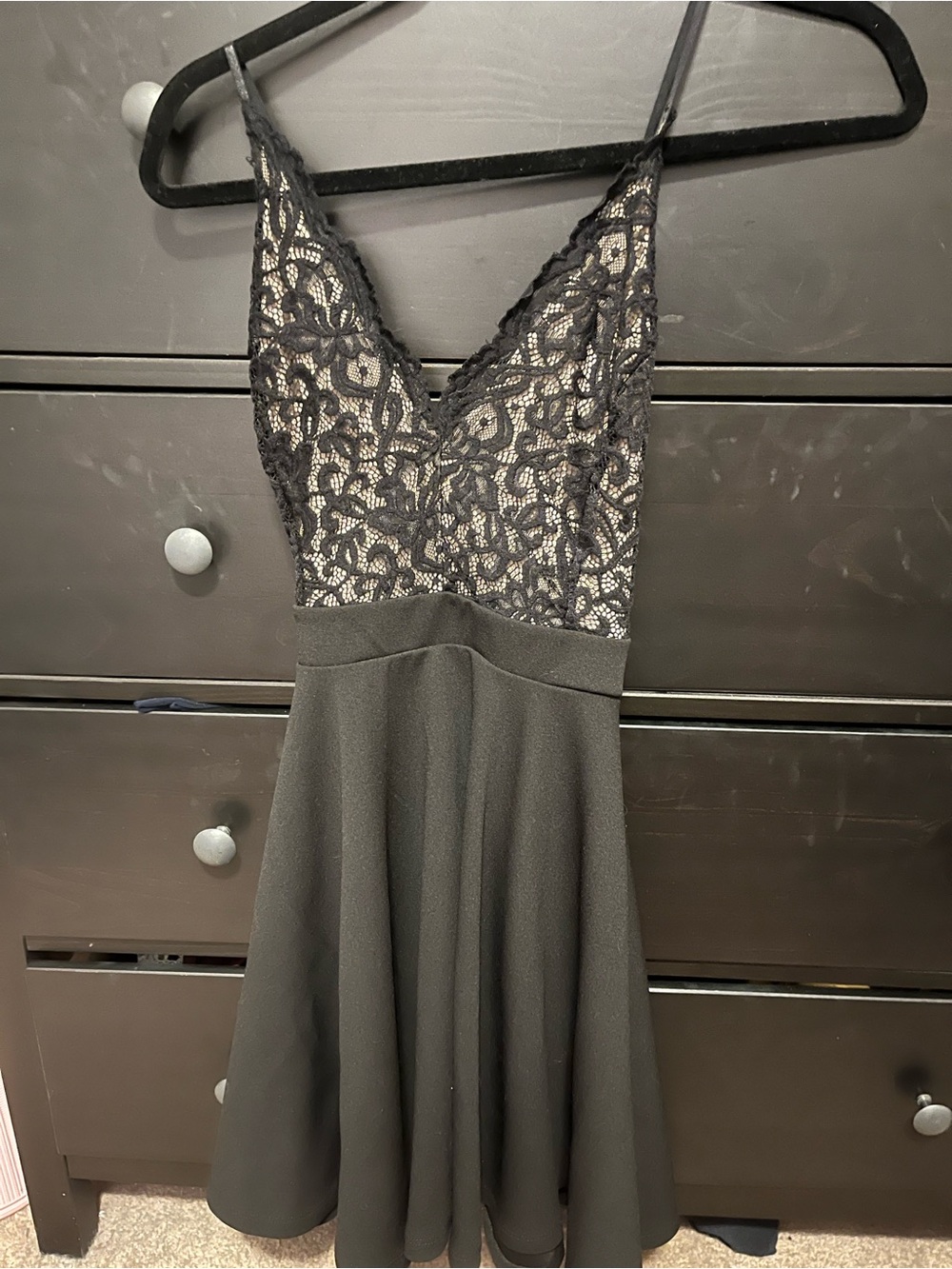 Black Lace Bodice Spaghetti-Strap Dress